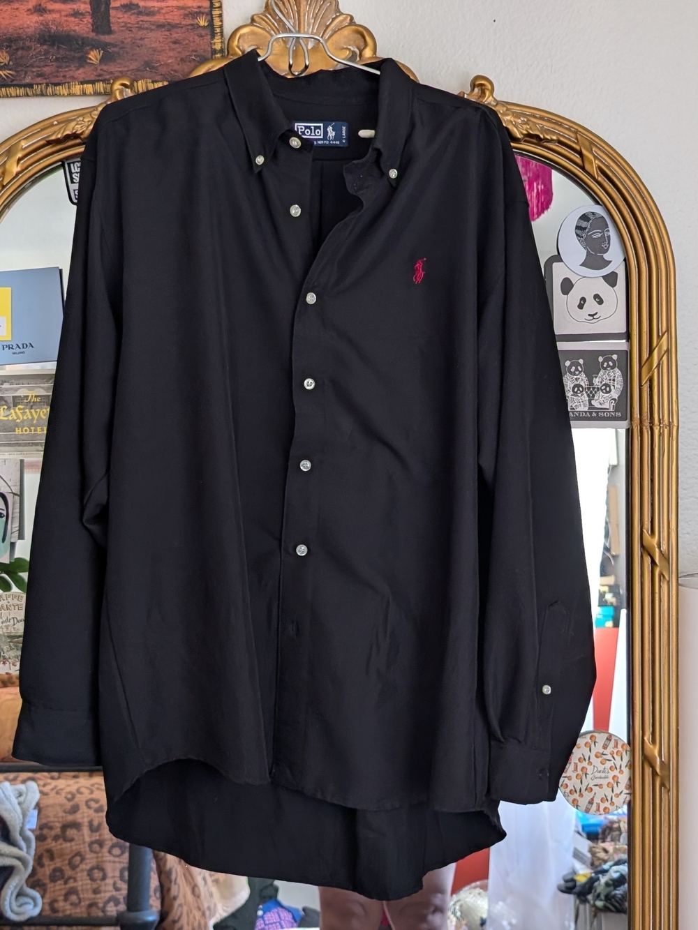 Polo by Ralph Lauren Black Button Down With Red Polo Logo - XL